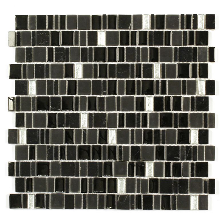Mosaïque TWIN noir marbre/verre sur trame 30x30 aspect brillant Main Image