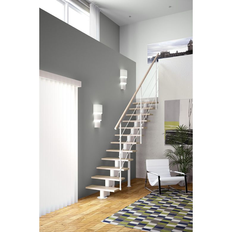 Echelle LONDON droit blanche 12 marches sapin avec rampe métal Main Image