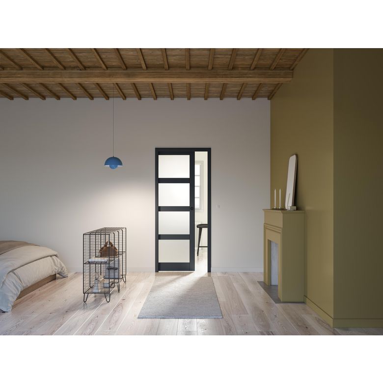 Porte coulissante ELEGANCE vitrée *** Laqué blanc sans serrure
