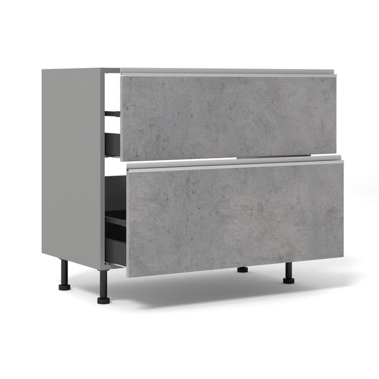 Meuble bas de cuisine 2 tiroirs pour table de cuisson avec hotte intégrée