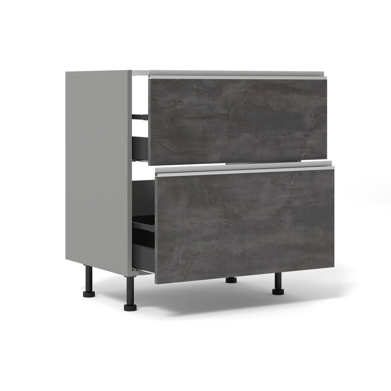 Meuble bas de cuisine 2 tiroirs pour table de cuisson avec hotte intégrée