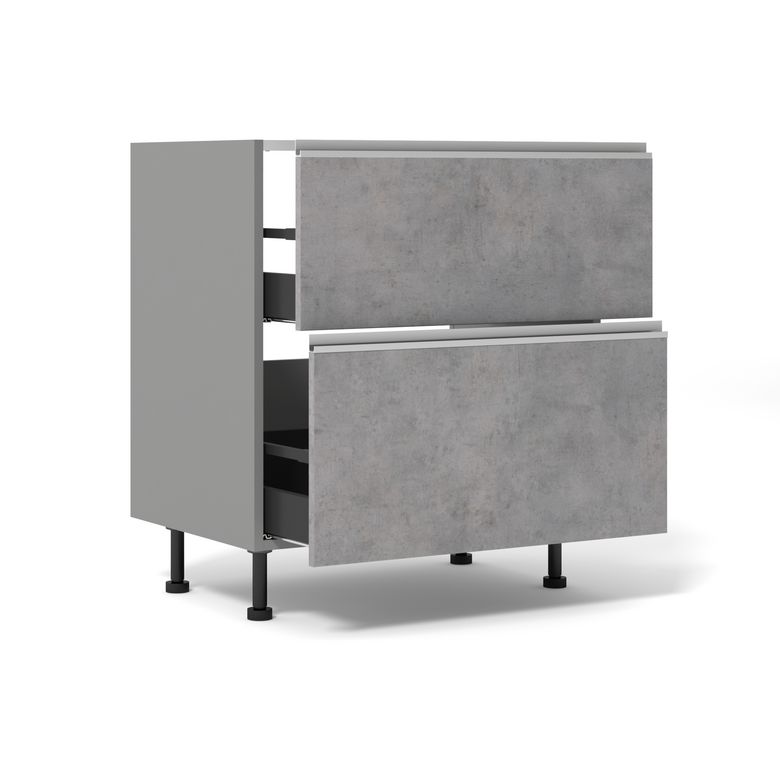 Meuble bas de cuisine 2 tiroirs pour table de cuisson avec hotte intégrée