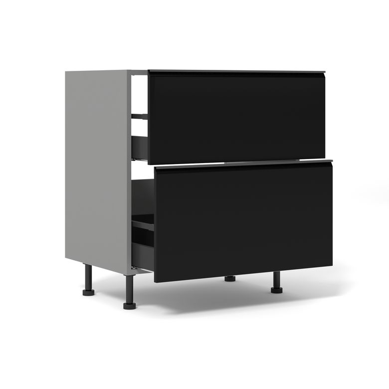 Meuble bas de cuisine 2 tiroirs pour table de cuisson avec hotte intégrée