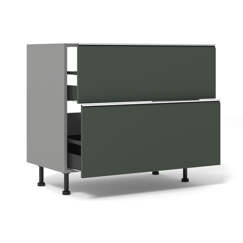 Meuble bas de cuisine 2 tiroirs pour table de cuisson avec hotte intégrée