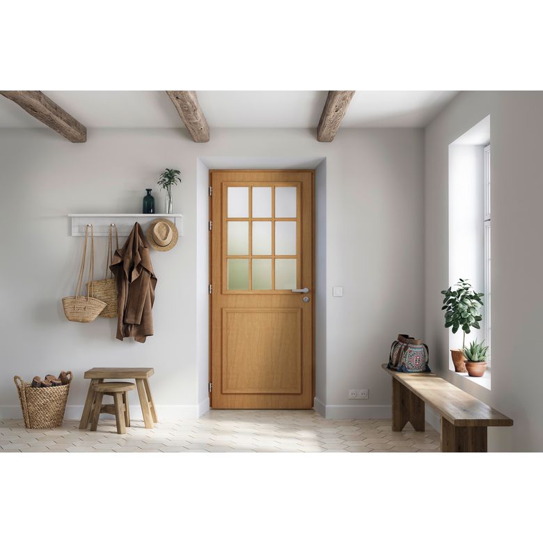 Porte d'entrée ANNE-PERRINE 9 carreaux  bois exotique -Lapeyre