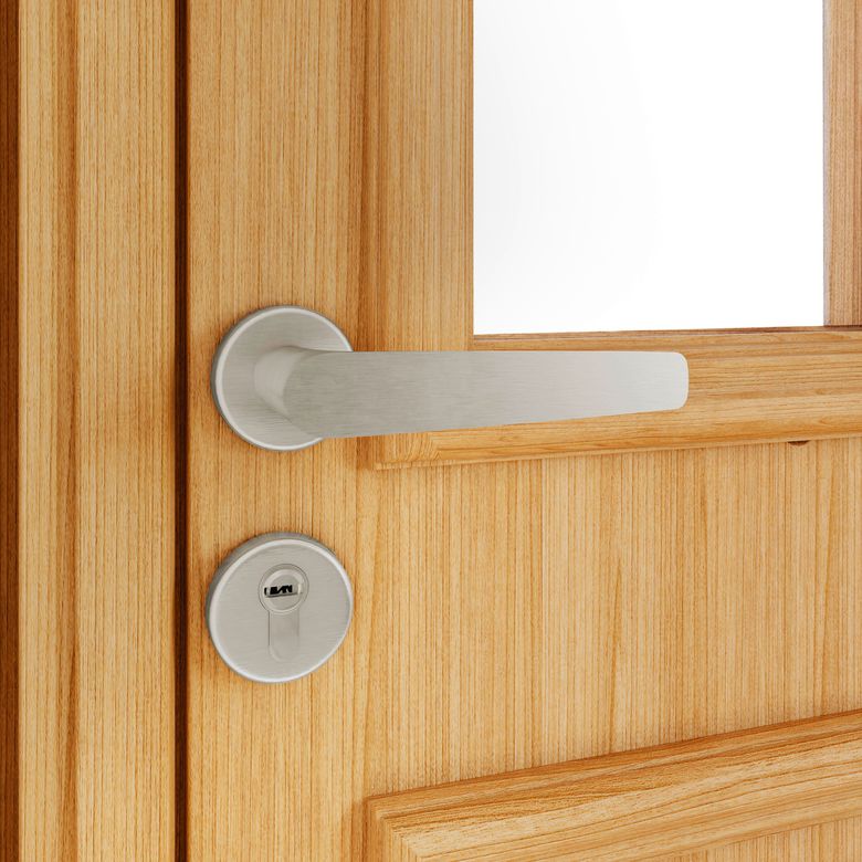 Porte d'entrée ANNE-PERRINE Chêne 6 carreaux avec barillet-Lapeyre