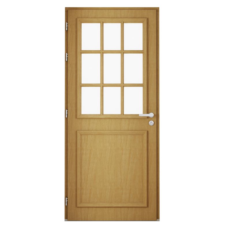 Porte d'entrée ANNE-PERRINE Chêne 9 carreaux avec barillet-Lapeyre