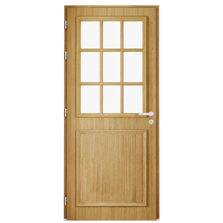 Porte d'entrée ANNE-PERRINE Chêne 9 carreaux avec barillet-Lapeyre