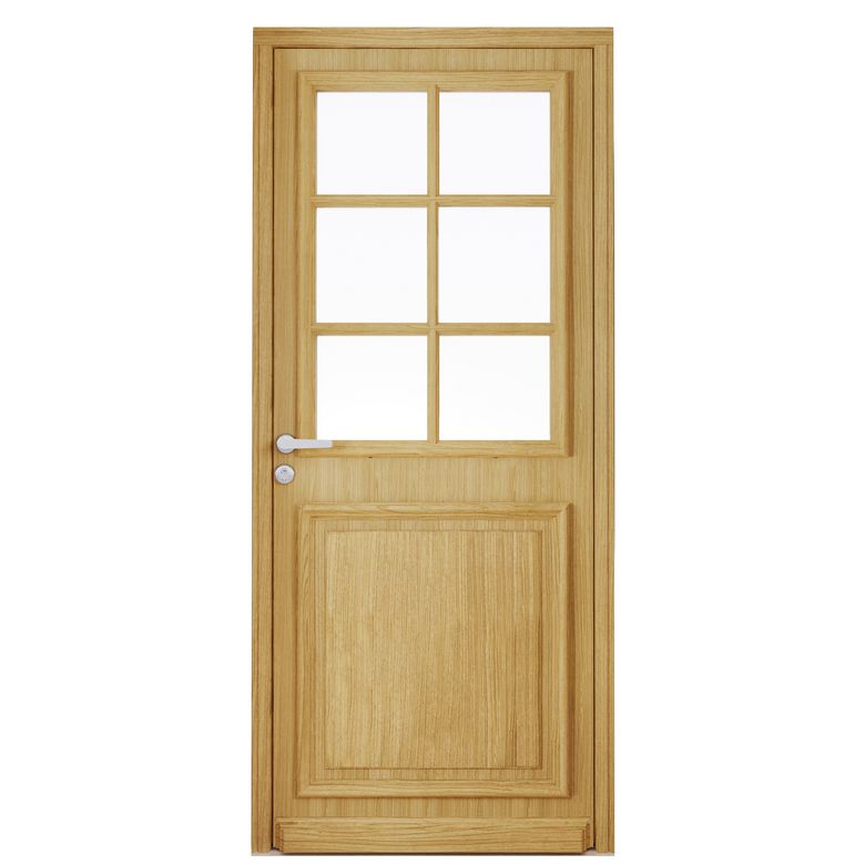 Porte d'entrée Anne-Perrine Chêne 6 carreaux avec barillet