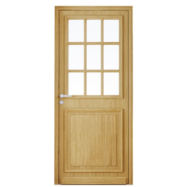 Porte d'entrée ANNE-PERRINE Chêne 9 carreaux avec barillet-Lapeyre