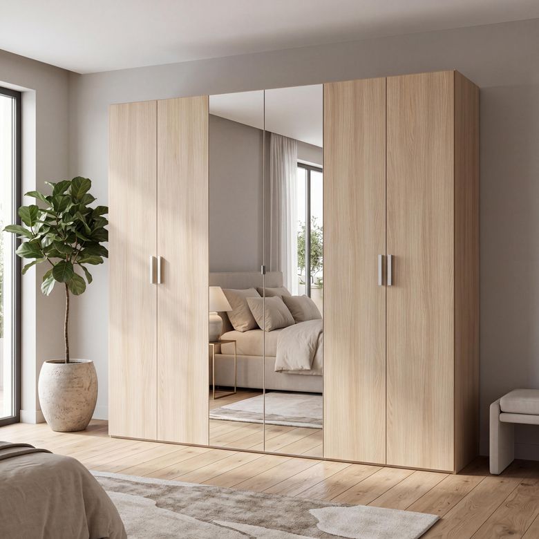 Dressing chêne clair 6 portes avec miroir L.240 cm Pléiade | Lapeyre