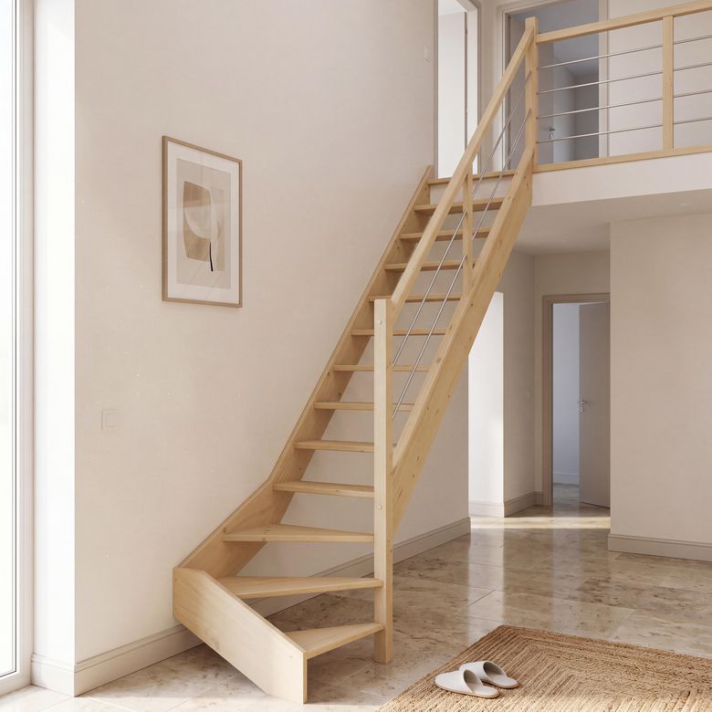 Escalier Ludo quart tournant bas avec rampe - Lapeyre