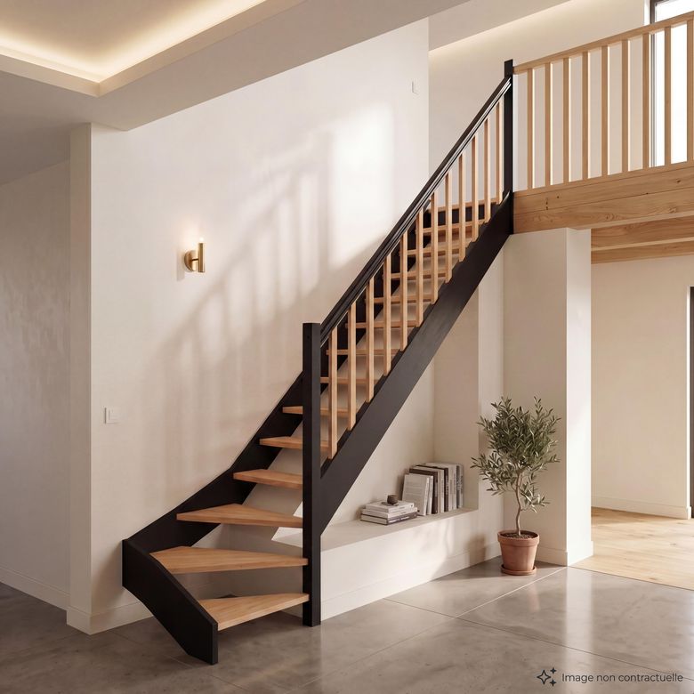 Escalier quart tournant bas  hêtre KINO bicolore avec rampe -  Lapeyre