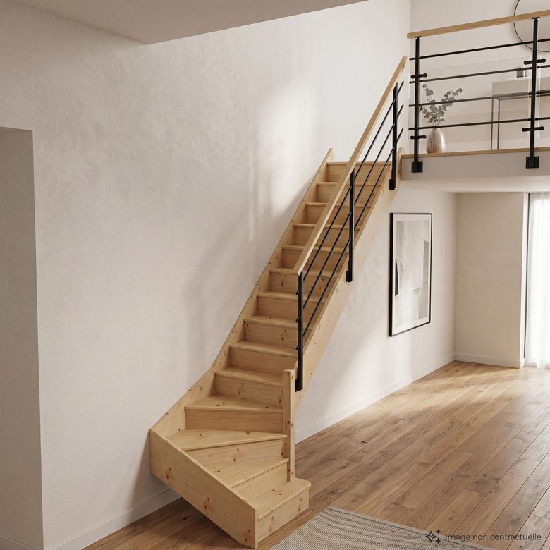 Escalier Faubourg Quart tournant bas marche débordante rampe Evan-.Lapeyre