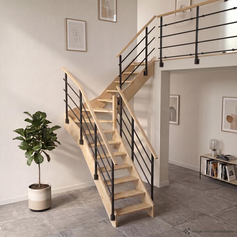 Escalier Aria Quart tournant intermédiaire rampe Evan-.Lapeyre