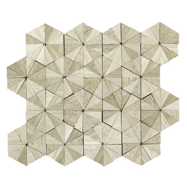 Mosaïque structure triance hexagone eclate beige sur trame 30x30 cm Main Image