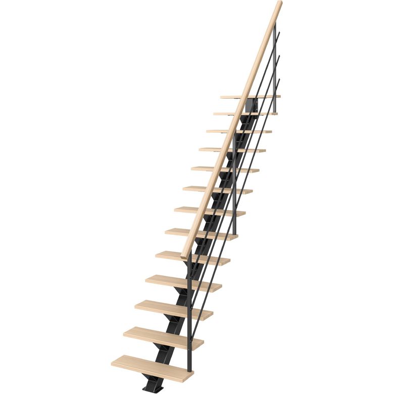 Escalier STUDIO Droit métal std marches hêtre brut avec rampe  H.274 Main Image