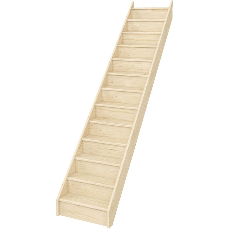 Escalier UNO DROIT sapin H.274 x Rec.243 avec contremarche ss rampe en KIT Main Image