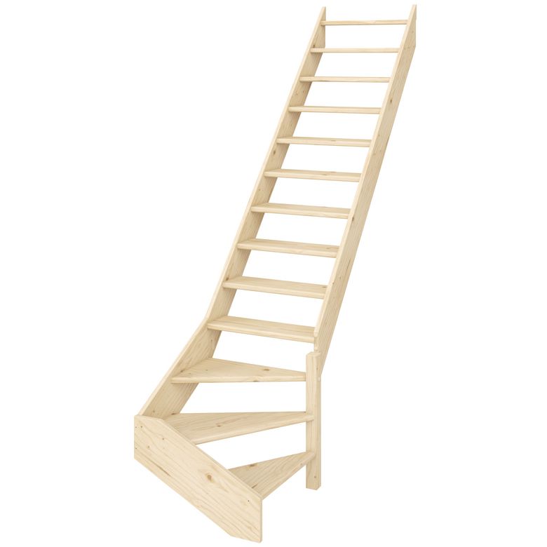 Escalier KINO QTBAS sapin H.274 x Rec.255 ss contremarche ss rampe Droite en KIT Main Image