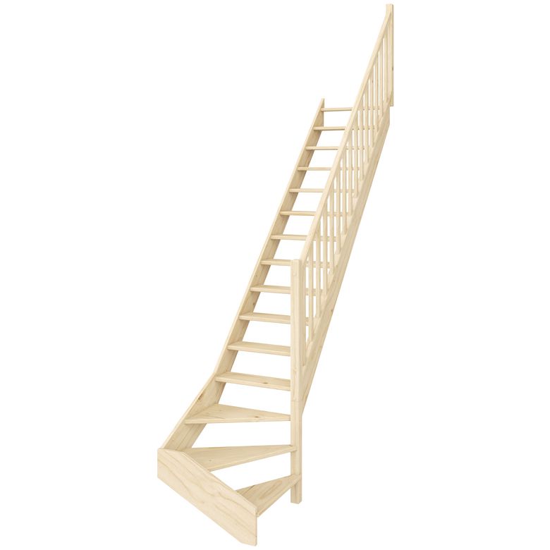 Escalier KINO QTBAS sapin H.274 x Rec.255 avec rampe fuseau à Droite en KIT Main Image