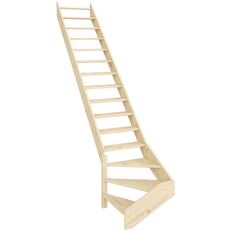 Escalier KINO QTBAS sapin H.274 x Rec.255 ss contremarche ss rampe Gauche en KIT Main Image