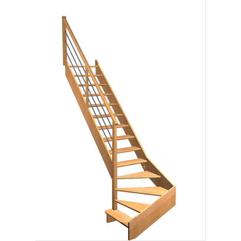 Escalier Aria quart tournant bas marche débordante rampe Régate tubes acier