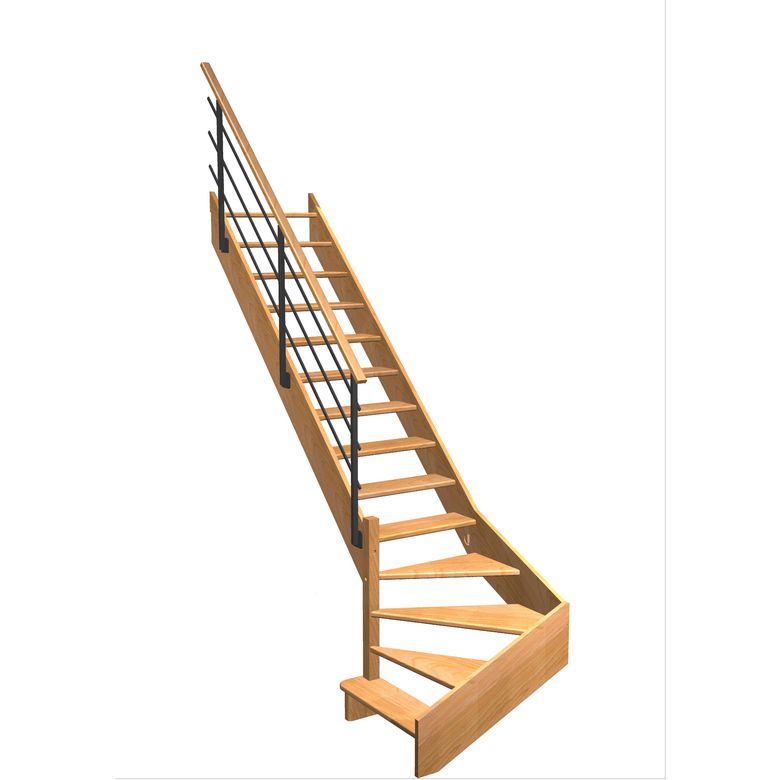 Escalier Aria quart tournant bas marche débordante rampe Evan