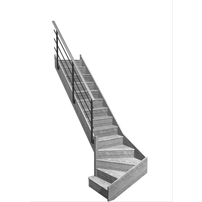 Escalier Faubourg quart tournant bas marche débordante rampe Evan