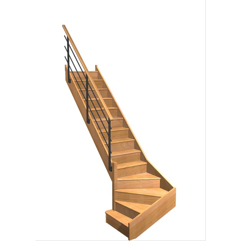 Escalier Faubourg quart tournant bas marche débordante rampe Evan