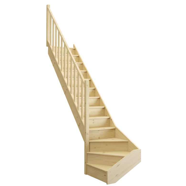 Escalier UNO QTBAS sapin H.274 x Rec.255 avec rampe fuseau à Gauche en KIT Main Image