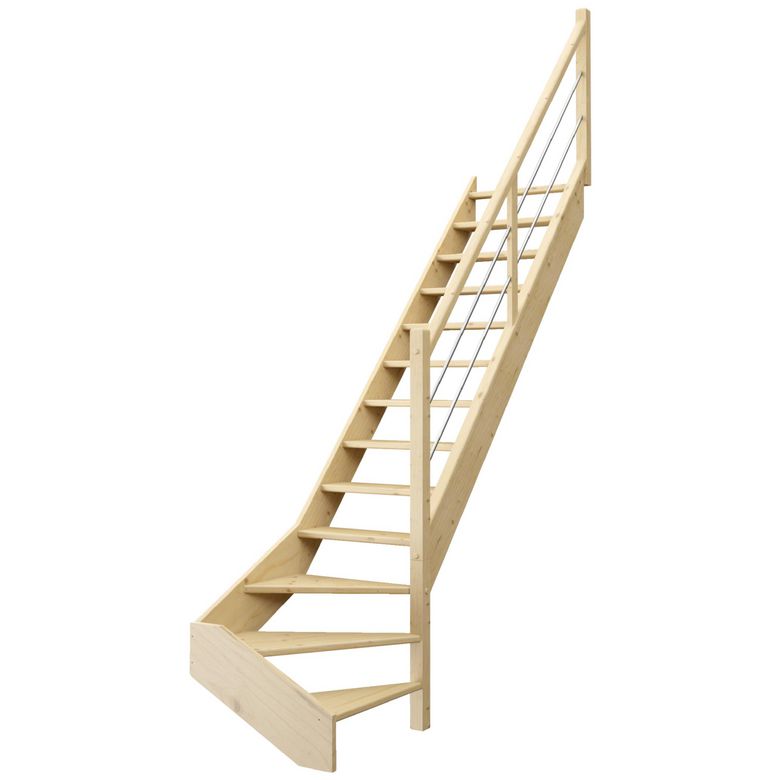 Escalier LUDO QTBAS sapin H.274 x Rec.255 avec rampe tubes à Droite en KIT Main Image