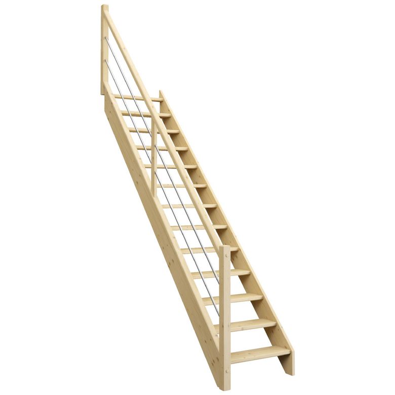 Escalier LUDO DROIT sapin H.274 x Rec.243 avec rampe tubes à Gauche en KIT Main Image