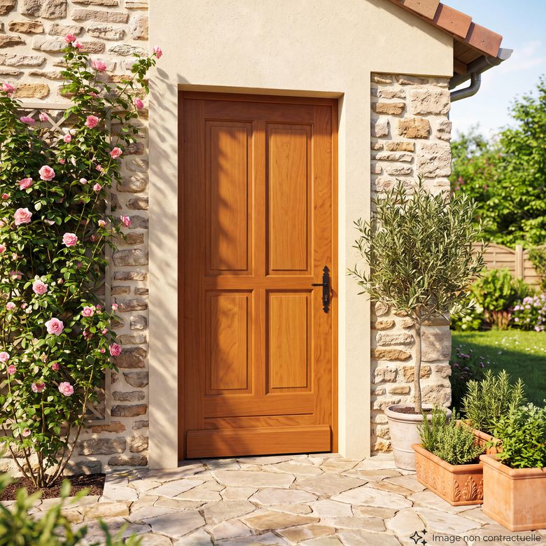 Porte de service bois exotique Adaptable recoupable pleine et ferrée
