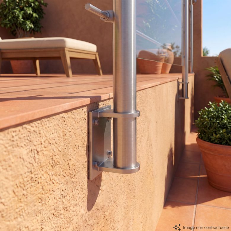 Poteau 5 tubes pose latérale pour balustrade Inoca