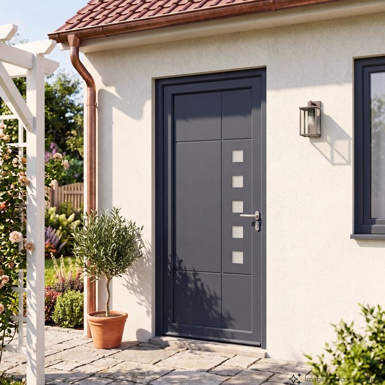 Porte d'entrée AUBIN PVC Gris/Blanc 215 x 90 cm