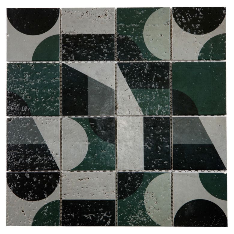 Mosaïque TRAVERTIN vert/noir 7.3x7.3 s/trame 30x30cm aspect mat motifs seventies Main Image