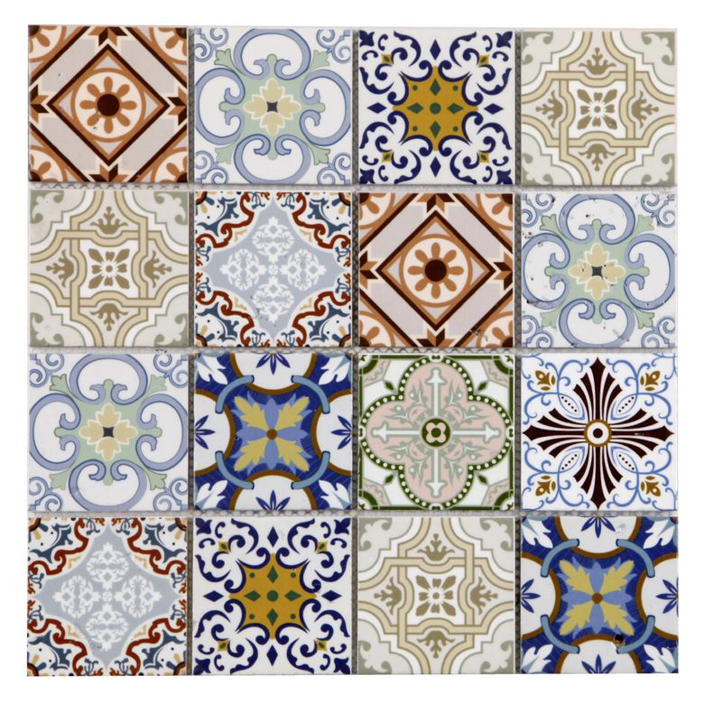 Mosaïque travertin 7.2x7.2 sur trame 29.7x29.7 cm aspect mat motifs andalou Main Image