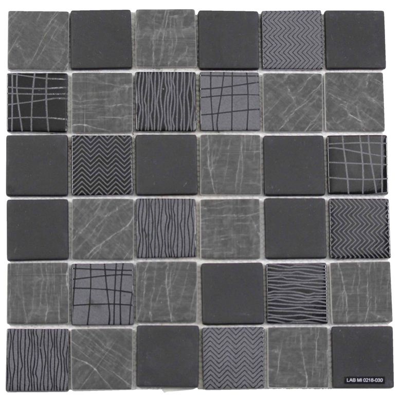 Mosaïque verre noir  4.7x4.7 sur trame 29.5x29.5 cm aspect mat mix motifs Main Image