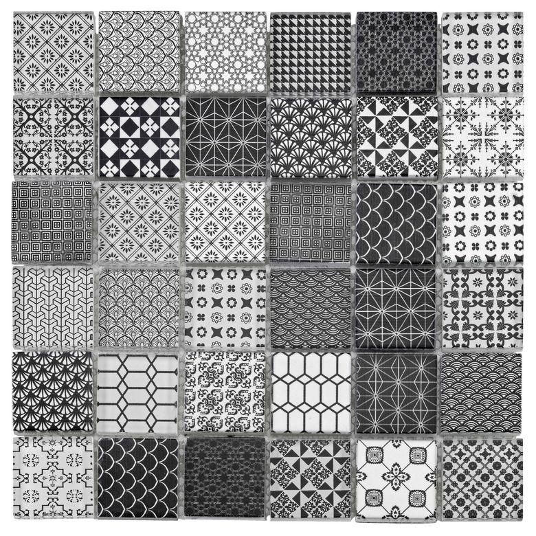 Mosaïque GRAFICO mix blanc/noir 4.8x4.8 cm sur trame 29.8x29.8 aspect brillant Main Image