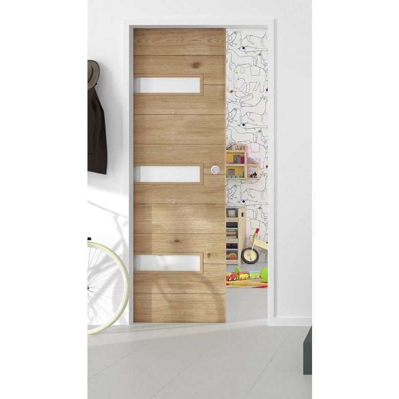 "Porte coulissante vitrée NAIADE chêne plaqué - Lapeyre "