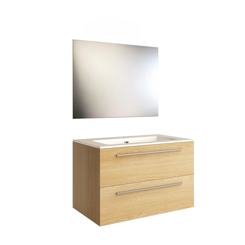 Pack FOKUS 2 bois clair avec plan résine l.81 + miroir Main Image