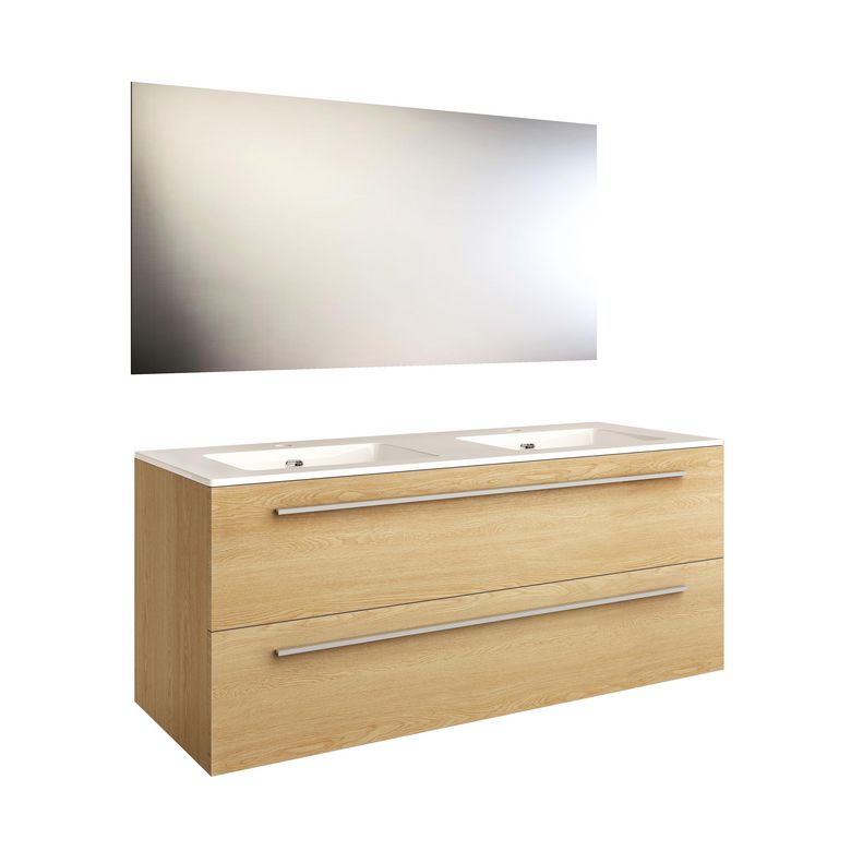 Pack FOKUS 2 bois clair avec plan résine l.121 + miroir Main Image