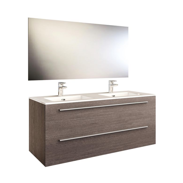 Pack FOKUS 2 bois foncé avec plan résine l.121 + miroir + robinetterie aura Main Image
