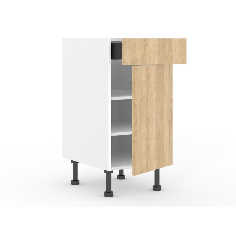 Meuble bas de rangement de cuisine petite largeur,1 porte,1 tiroir,1 tablette
