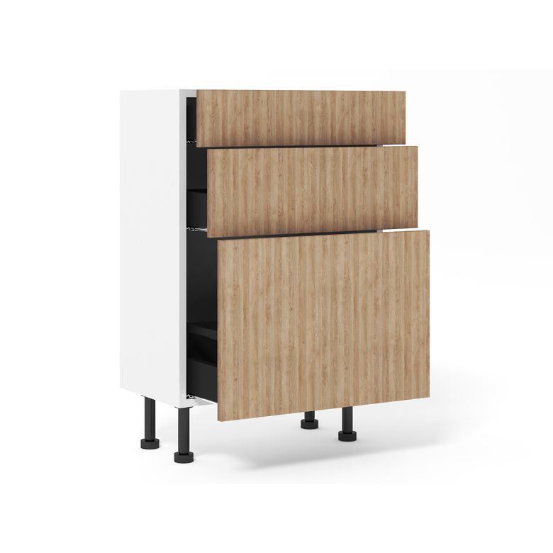 Meuble bas 1 casserolier + 2 tiroirs faible profondeur