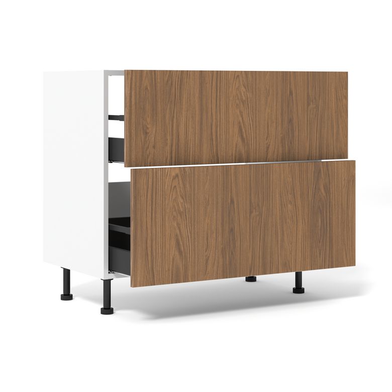 Meuble bas de cuisine 2 tiroirs pour table de cuisson avec hotte intégrée