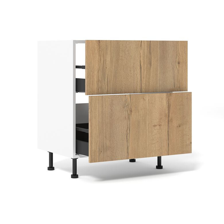 Meuble bas de cuisine 2 tiroirs pour table de cuisson avec hotte intégrée