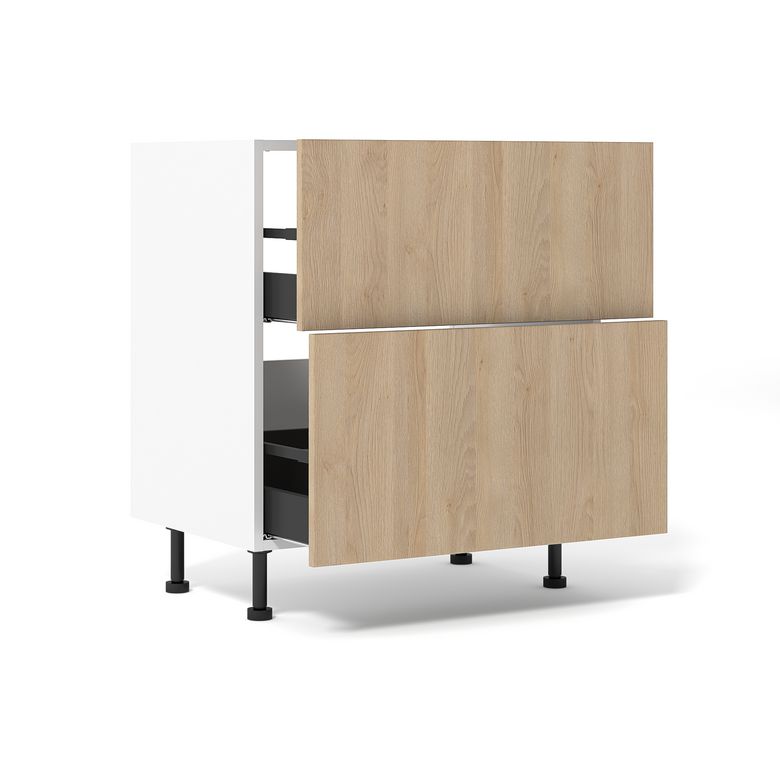 Meuble bas de cuisine 2 tiroirs pour table de cuisson avec hotte intégrée
