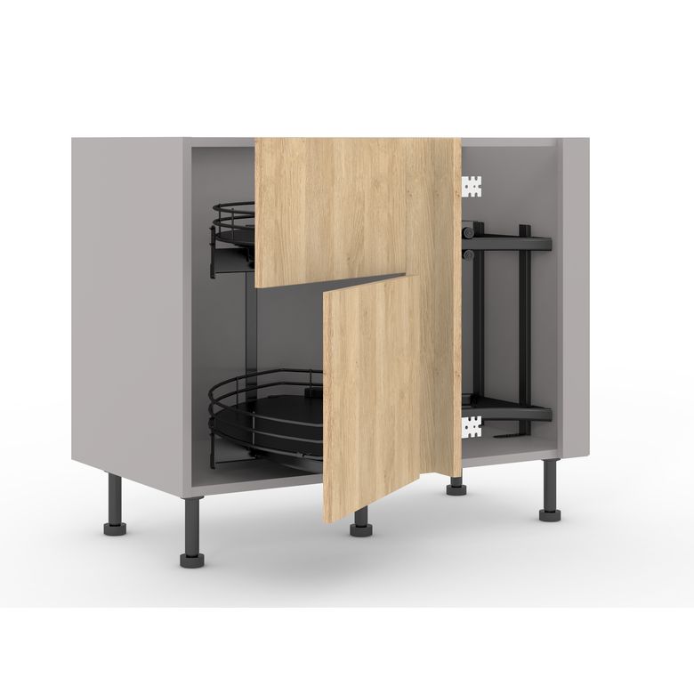 Meuble d’angle bas Twister 2 portes casseroliers, 2 paniers