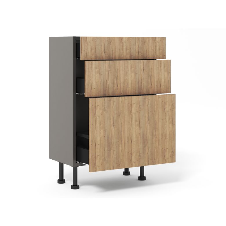 Meuble bas 1 casserolier + 2 tiroirs faible profondeur